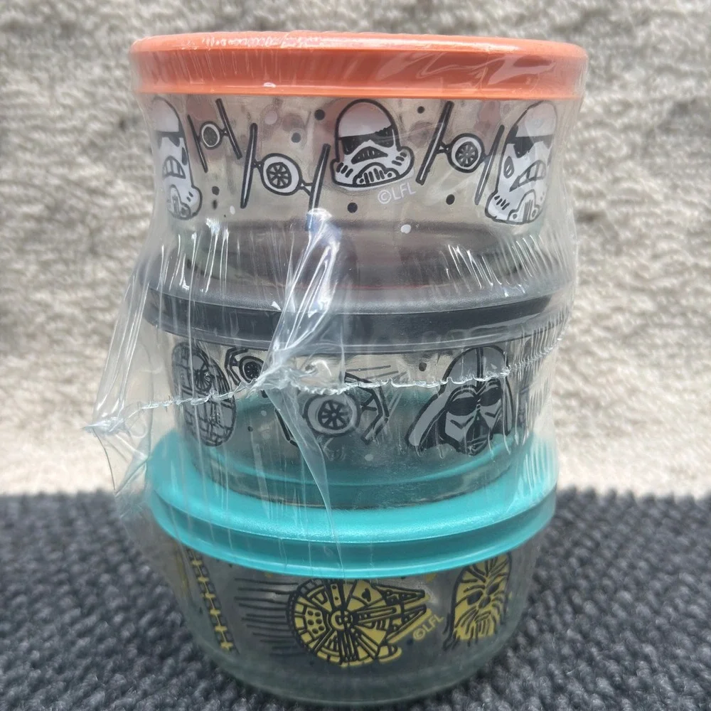 Pyrex Star Wars Glass Food Storage Set 3pc 1 Cup Bowls Lids Stormtrooper Vader